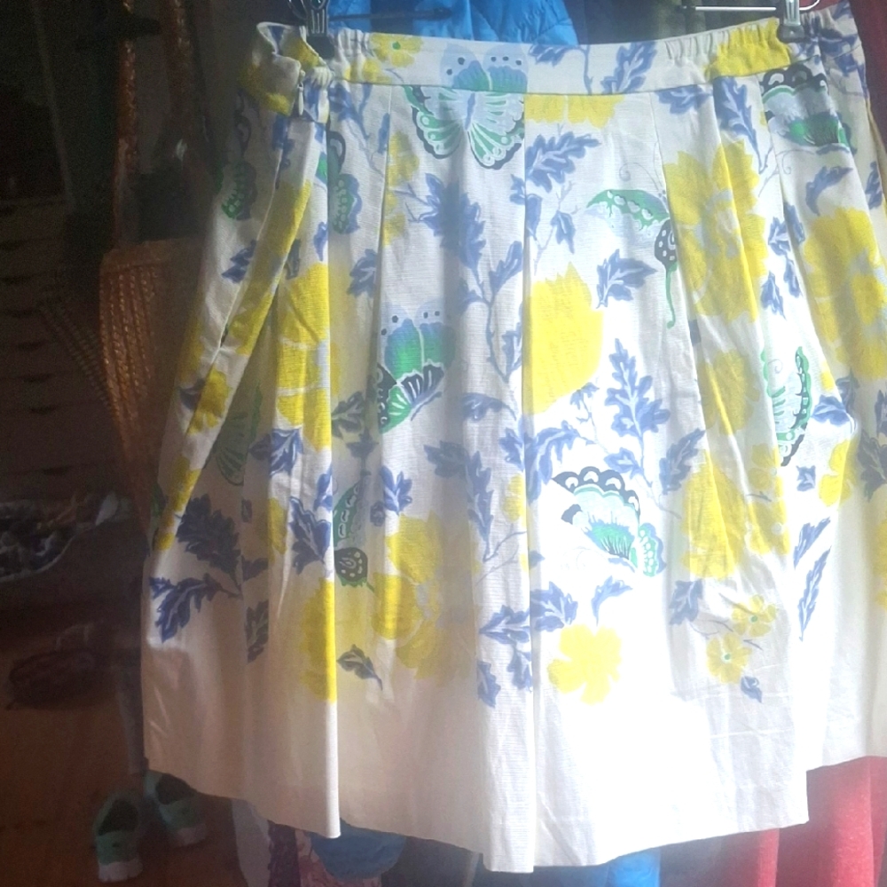 Talbots RSVP Collection, Yellow and Blue Mini Skater Skirt with Butterflies